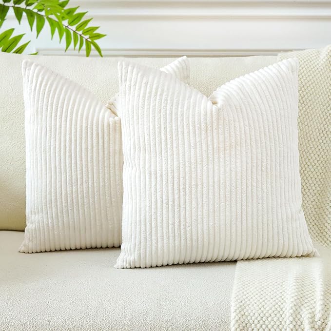 Set of 2 Corduroy Soft Striped Cushion Covers 45x45 cm